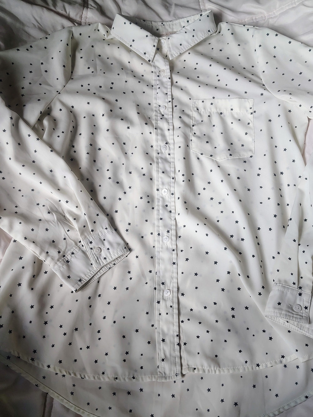Skies Are Blue White Button-Down Shirt with Black Star Print